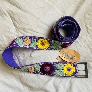 Boheme Purple Belt with Embroidered Flowers NWT
